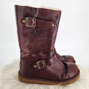 UGG AUSTRALIA KENSINGTON BROWN TALL BOOTS Leather Sheepskin Winter Sz 8